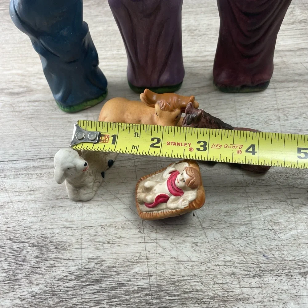 Nativity Ceramic Set 6 Piece - Three Wise Men Jesus Horse Lamb Bull